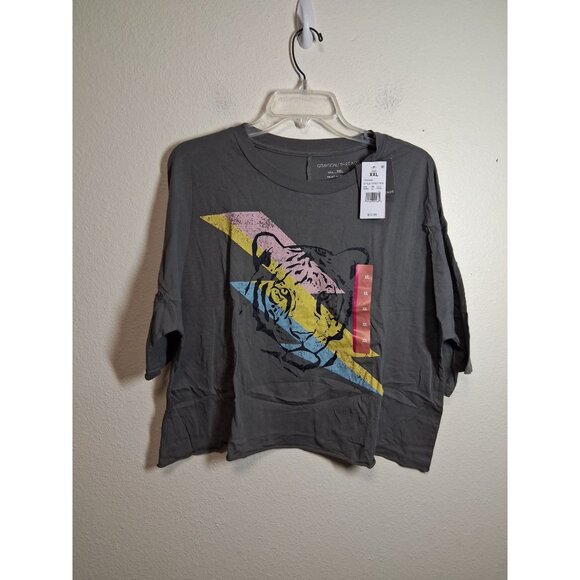 Greyson Tops - NWT Greyson T-Shirt Casual Tiger Lightning Retro Y2K Crop Size XXL Gray